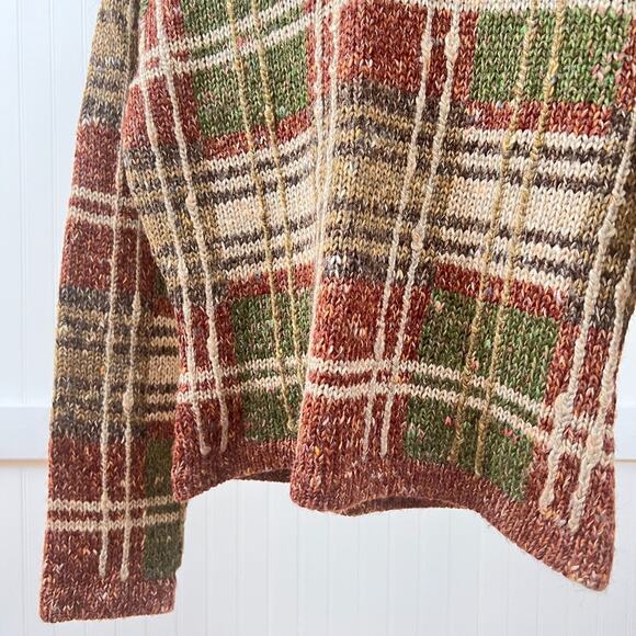 Vintage Plaid Knit Sweater Women's M Cottagecore Academia Earth Tone Warm Cozy - Picture 5 of 8